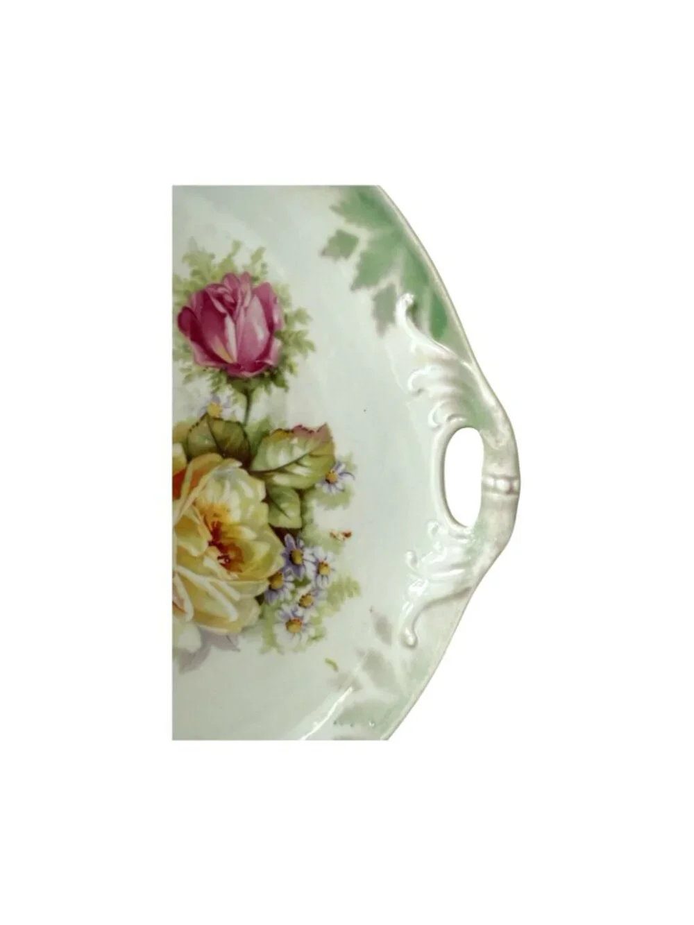 Antique Oscar Gutherz OG Crown Double Handled Plate Floral Bouquet Roses